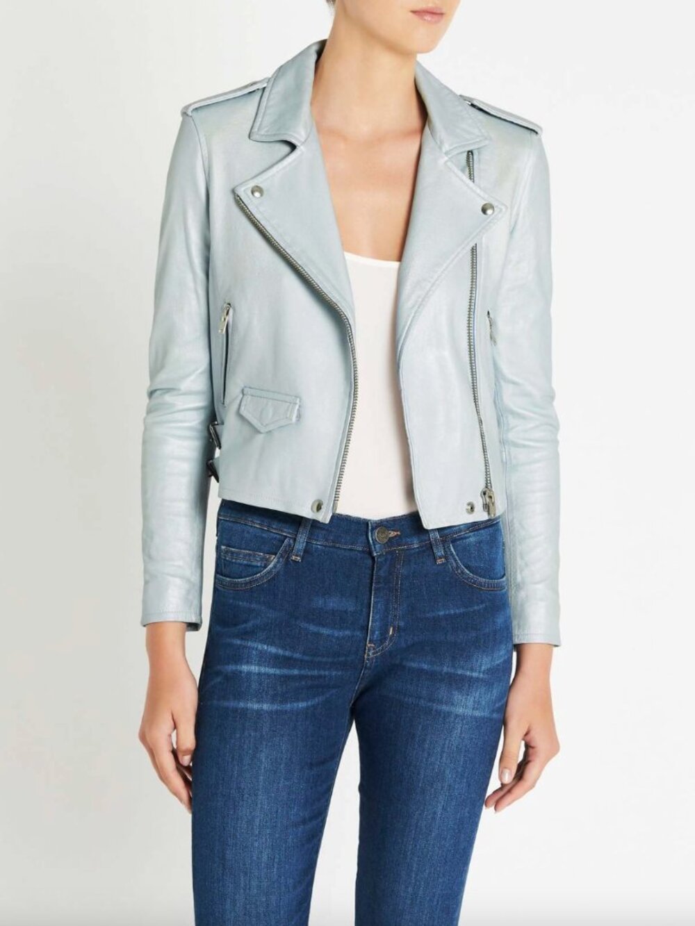 $1069 IRO Light Blue Ashville Moto Leather Jacket size 6/38